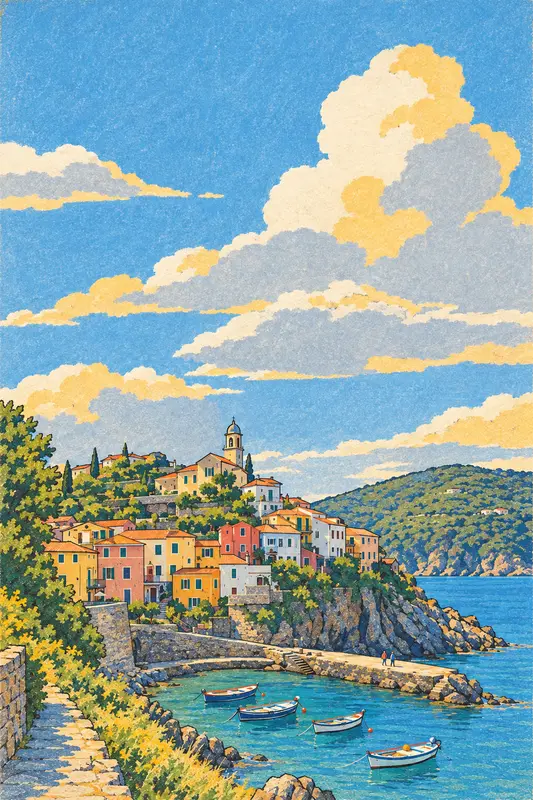 Harbour Town in Big Sky 1929: Your horizon, under a railway poster sky