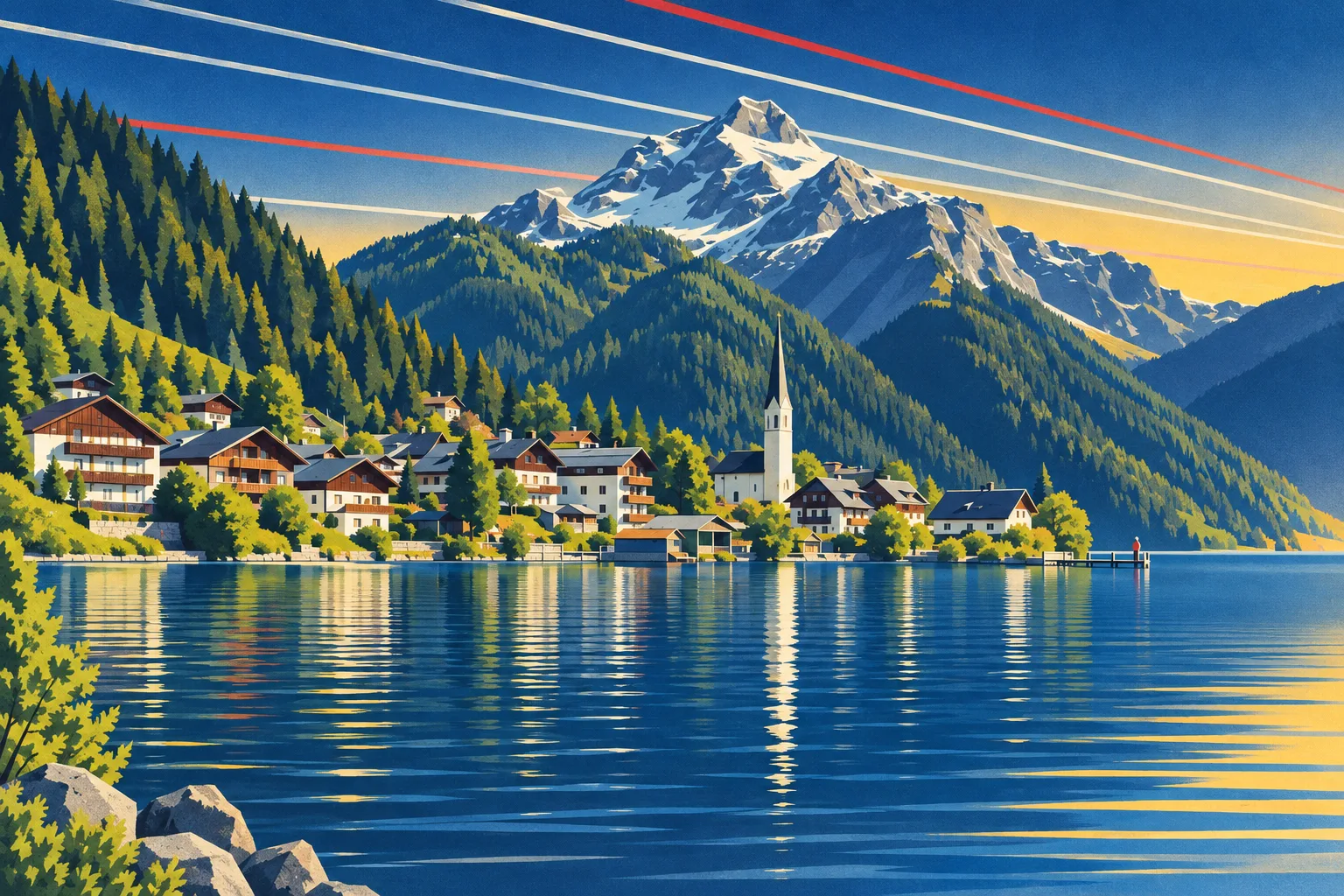 Lake Village painted as a Speed Line 1932 postcard: Your view, at the speed of the express